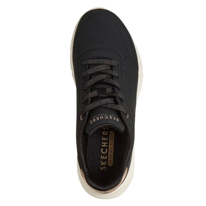 Skechers Durabuck with Metallic Heel Lace Up Fashion Sneaker (177799 BLK)