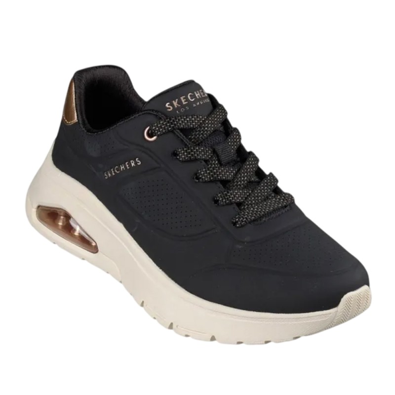 Skechers Durabuck with Metallic Heel Lace Up Fashion Sneaker (177799 BLK)