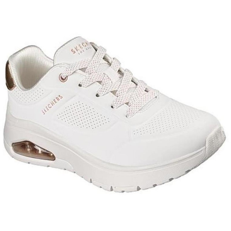 Skechers Durabuck with Metallic Heel Lace Up Fashion Sneaker (177799 WHT)