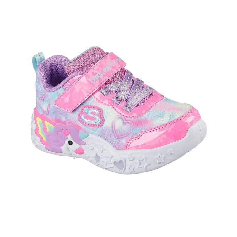 Skechers Lighted Unicorn Gore & Strap W/ Multi Heart Print Upper (303064N PKMT)