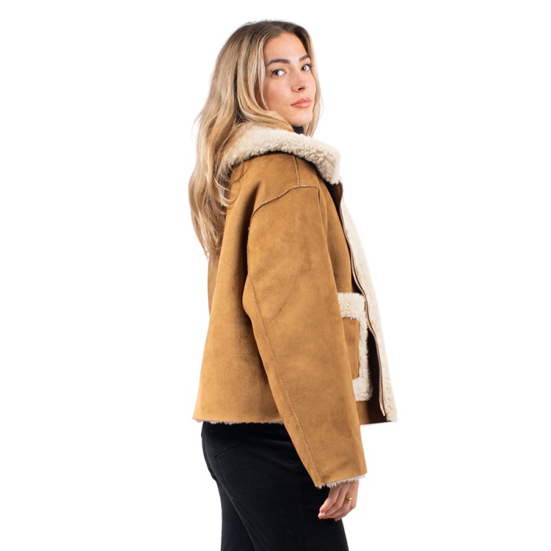 Jakke VERA SHEARLING AVIATOR (J2200C4 TAN AND CREAM)