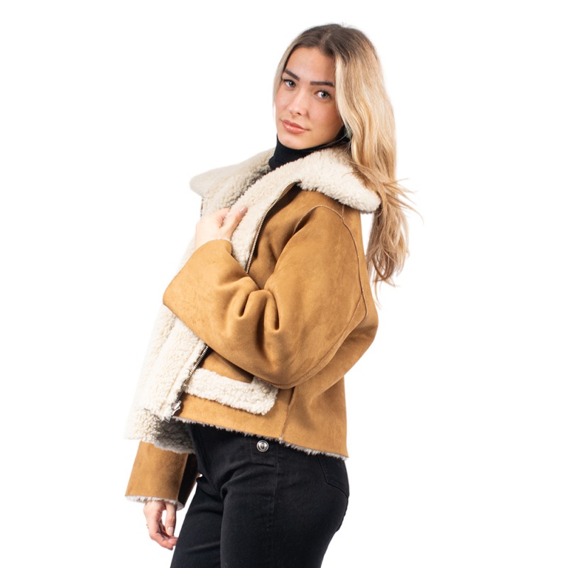 Jakke VERA SHEARLING AVIATOR (J2200C4 TAN AND CREAM)
