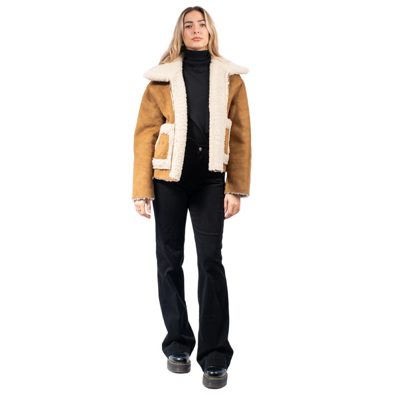 Jakke VERA SHEARLING AVIATOR (J2200C4 TAN AND CREAM)