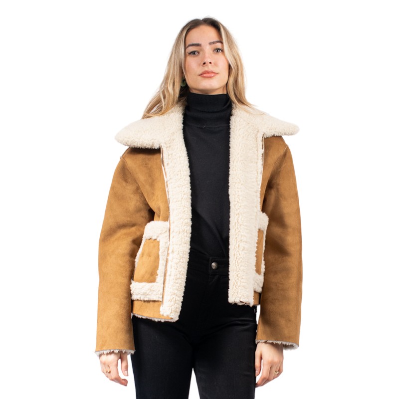 Jakke VERA SHEARLING AVIATOR (J2200C4 TAN AND CREAM)