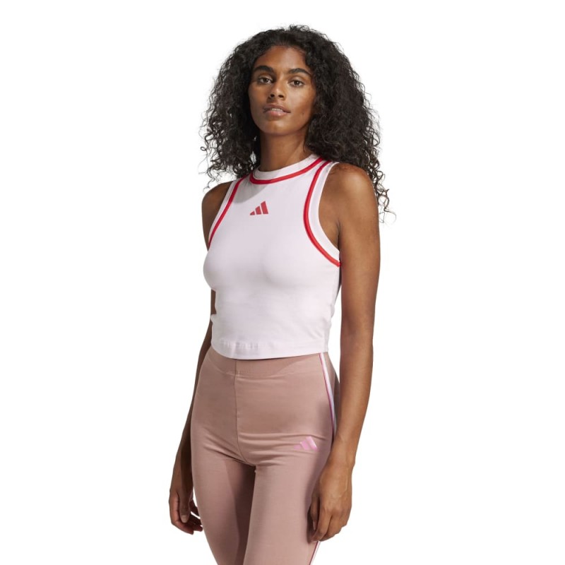Adidas Essentials Color-Pop Cotton Crop Tank Top - Pink (JD5554)