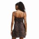 Adidas Seasonal Essentials Leopard Print Mini-Dress with 3-Stripes (JZ0204)