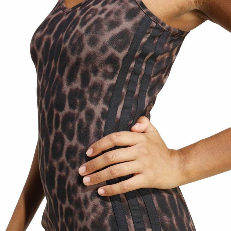 Adidas Seasonal Essentials Leopard Print Mini-Dress with 3-Stripes (JZ0204)