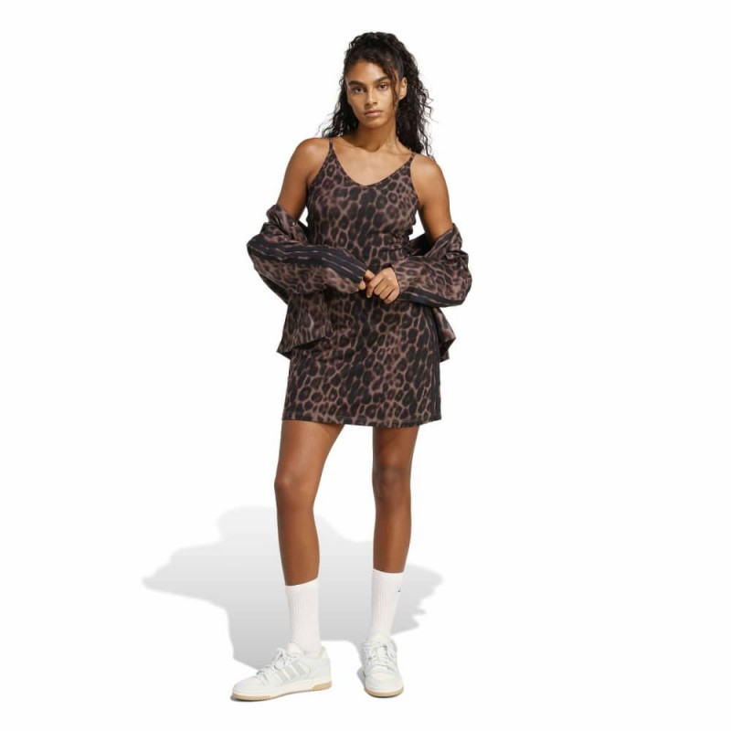 Adidas Seasonal Essentials Leopard Print Mini-Dress with 3-Stripes (JZ0204)