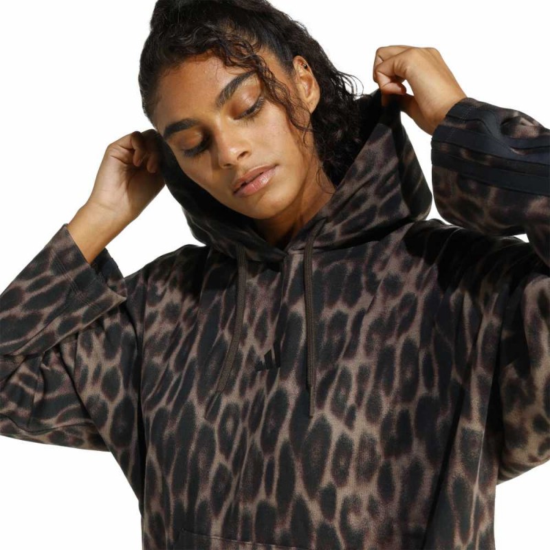 Adidas Seasonal Essentials Leopard Print French Terry Hoodie with 3-Stripes (KH0293)