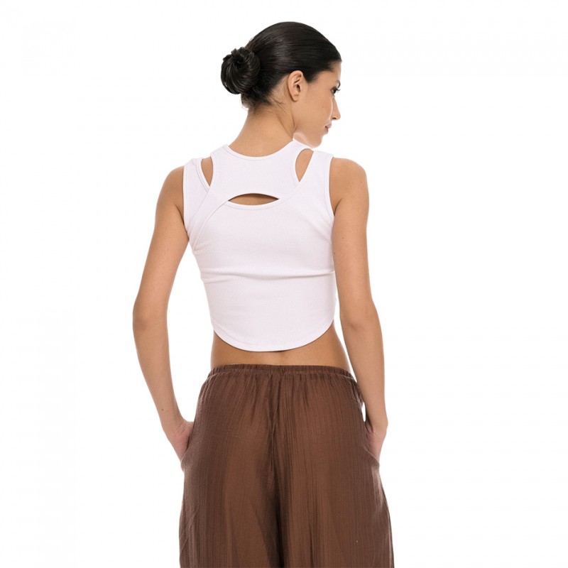 4Tailors Afterring Asymmetrical Crop Top (SS26-241 WHITE)
