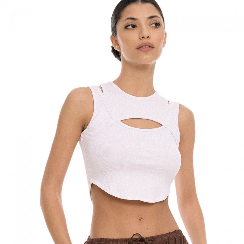 4Tailors Afterring Asymmetrical Crop Top (SS26-241 WHITE)