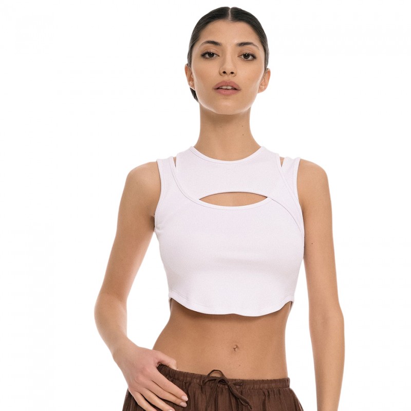 4Tailors Afterring Asymmetrical Crop Top (SS26-241 WHITE)