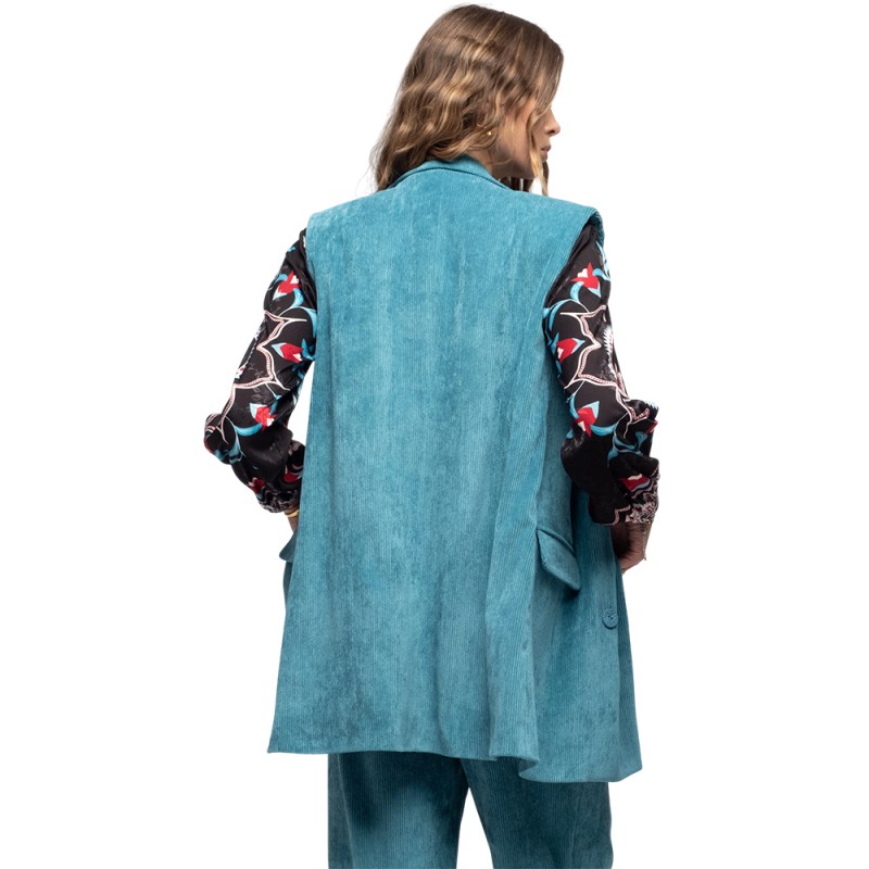 Peace and Chaos WILLOW SLEEVELESS BLAZER - Corduroy (W25808B TEAL)