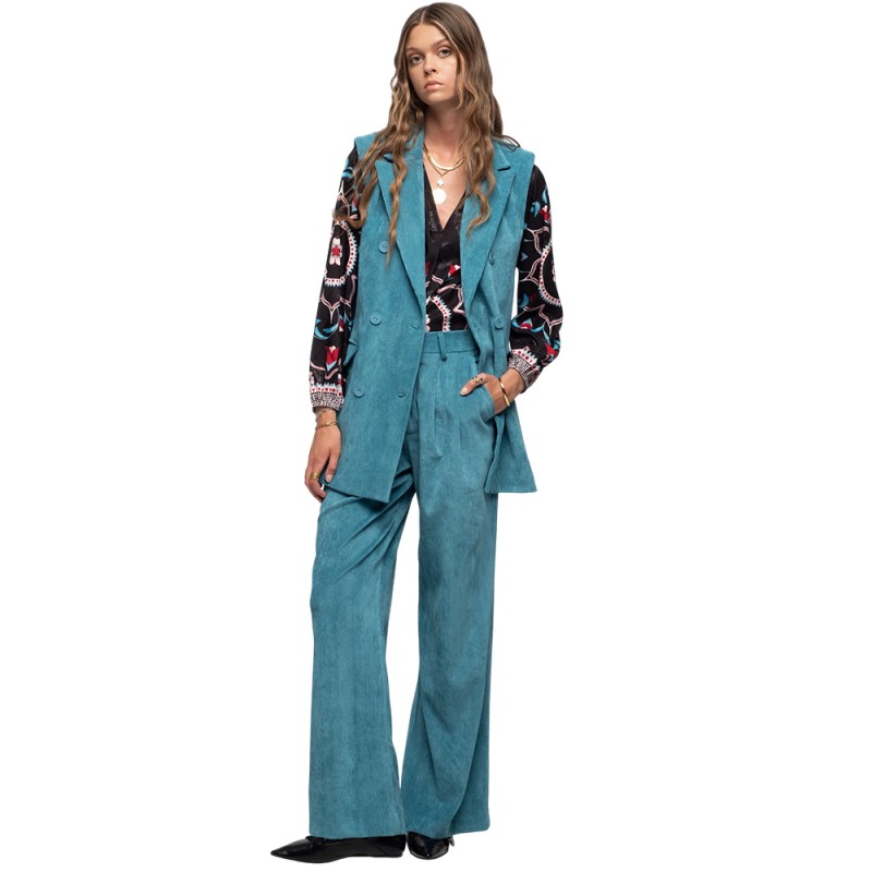 Peace and Chaos WILLOW SLEEVELESS BLAZER - Corduroy (W25808B TEAL)