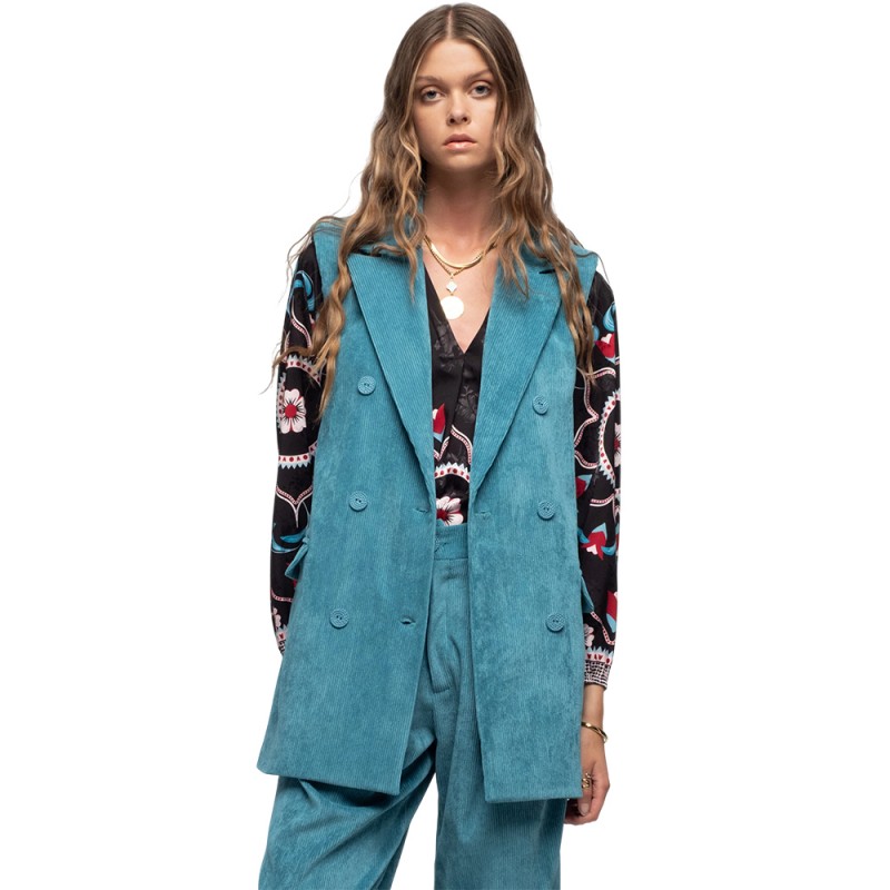 Peace and Chaos WILLOW SLEEVELESS BLAZER - Corduroy (W25808B TEAL)