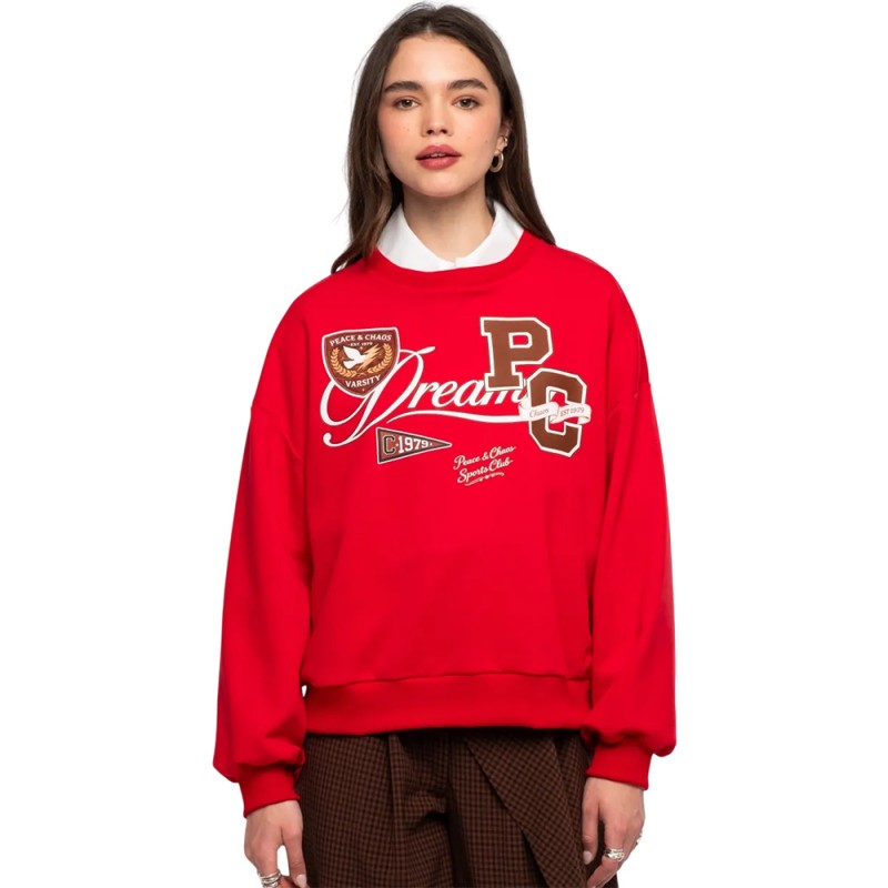 Peace and Chaos VARSITY SWEATER (W26238 RED)